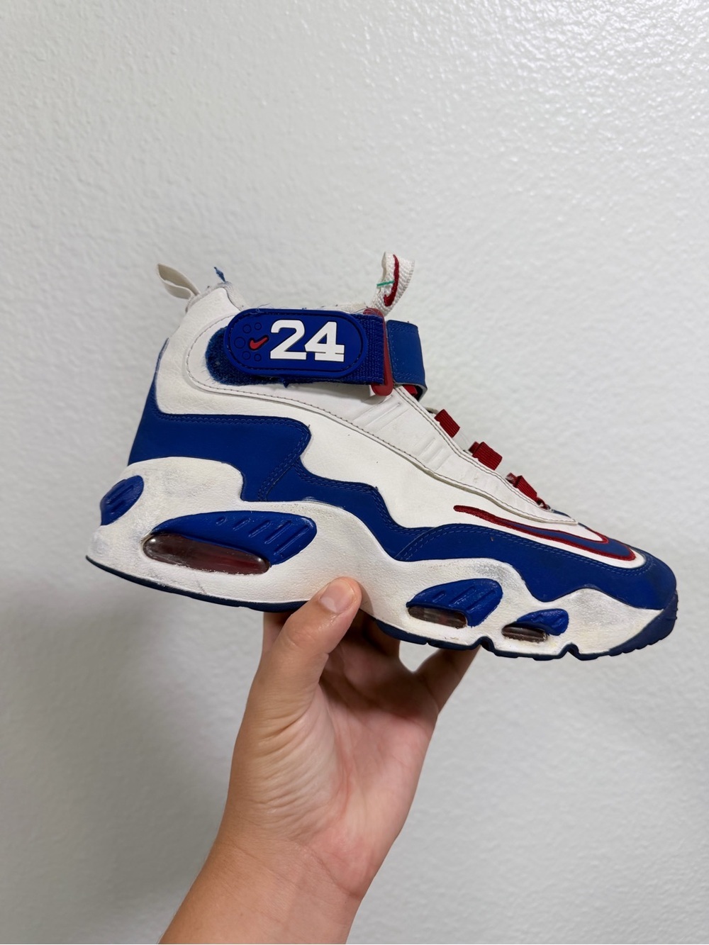 Nike air Griffey white blue and red